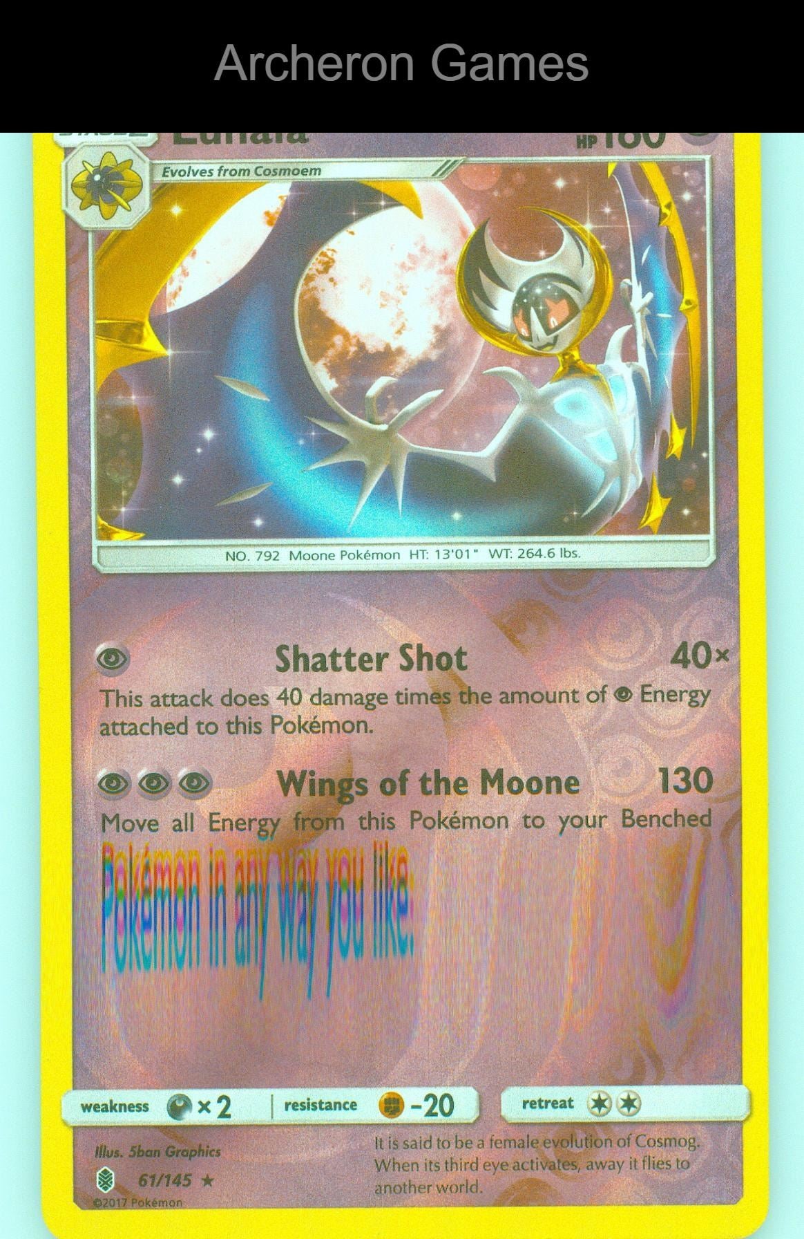 Pokemon Card Lunala SM02 61/145 R Guardians Rising Reverse Holo