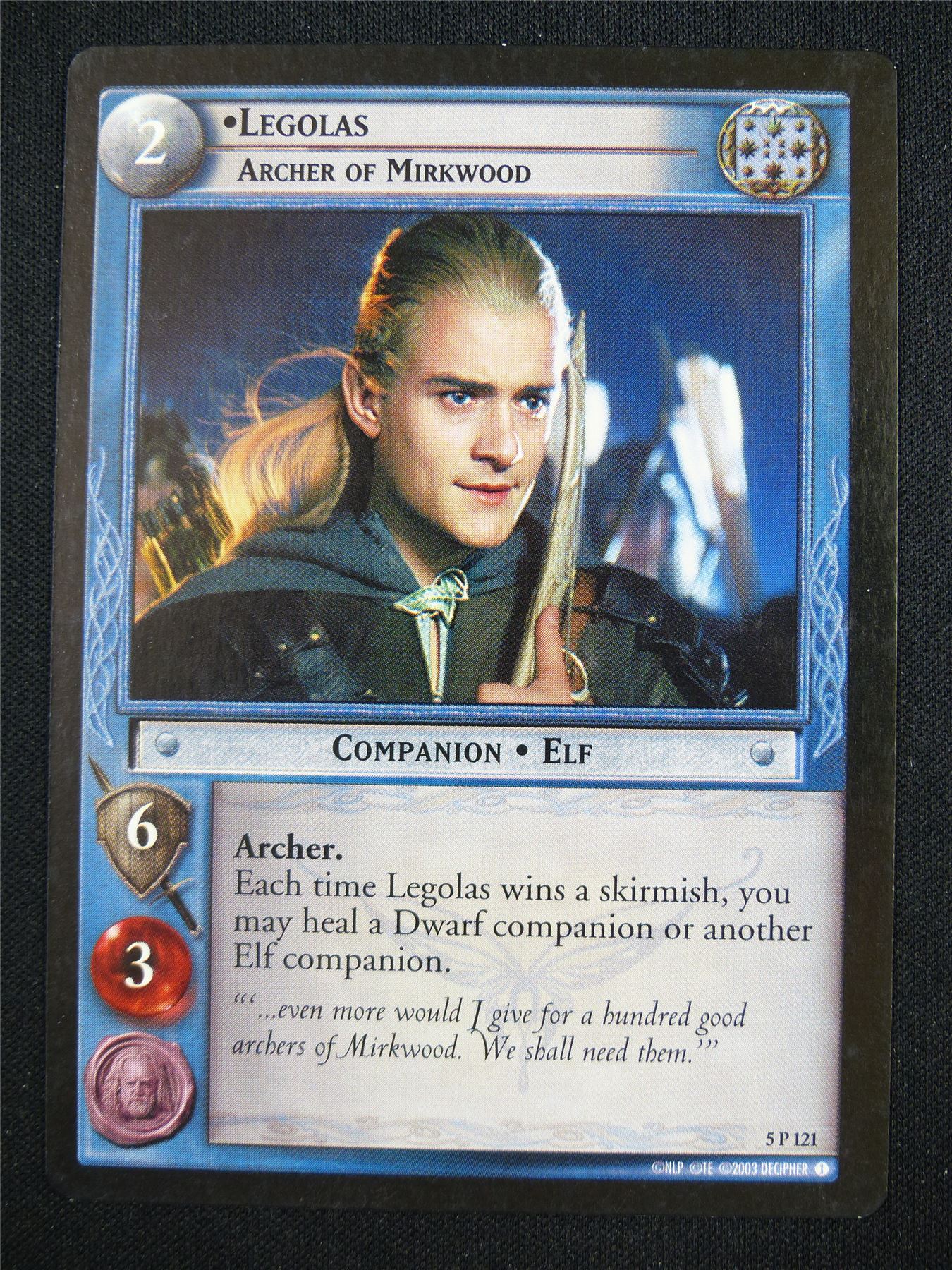 Legolas Archer of Mirkwood 5 P 121 - LotR Card #187