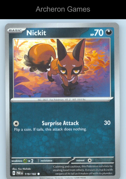 Pokemon Card Nickit PAR 119/182 C Paradox Rift