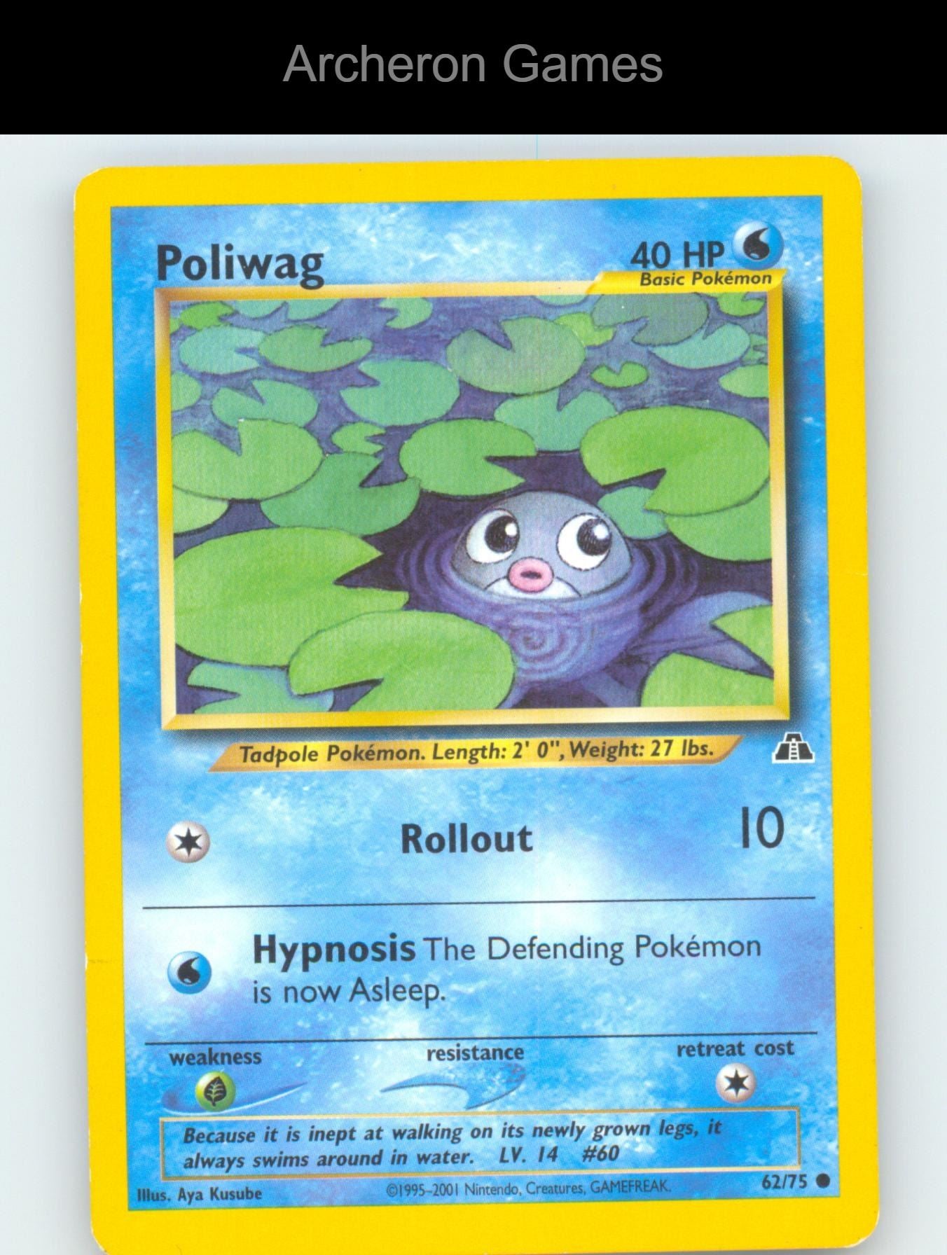 Pokemon Card Poliwag N2 62/75 C Neo Discovery Unlimited