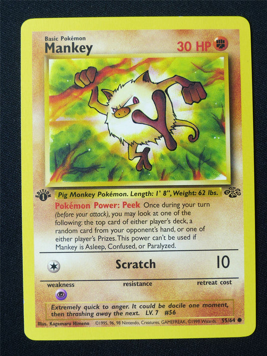 Mankey 55/64 1st Edition Jungle NM - Pokemon Card #H5