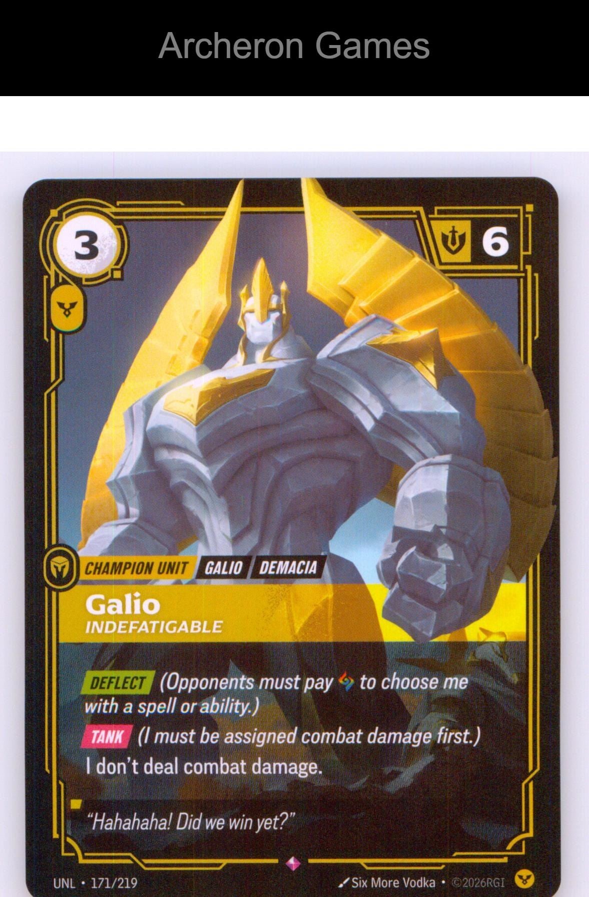 Galio - Indefatigable UNL 171/219 R Unleashed Riftbound Card