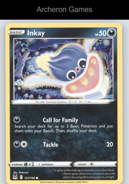 Pokemon Card Inkay LOR 121/196 C Lost Origin
