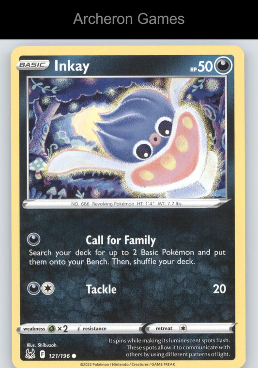 Pokemon Card Inkay LOR 121/196 C Lost Origin