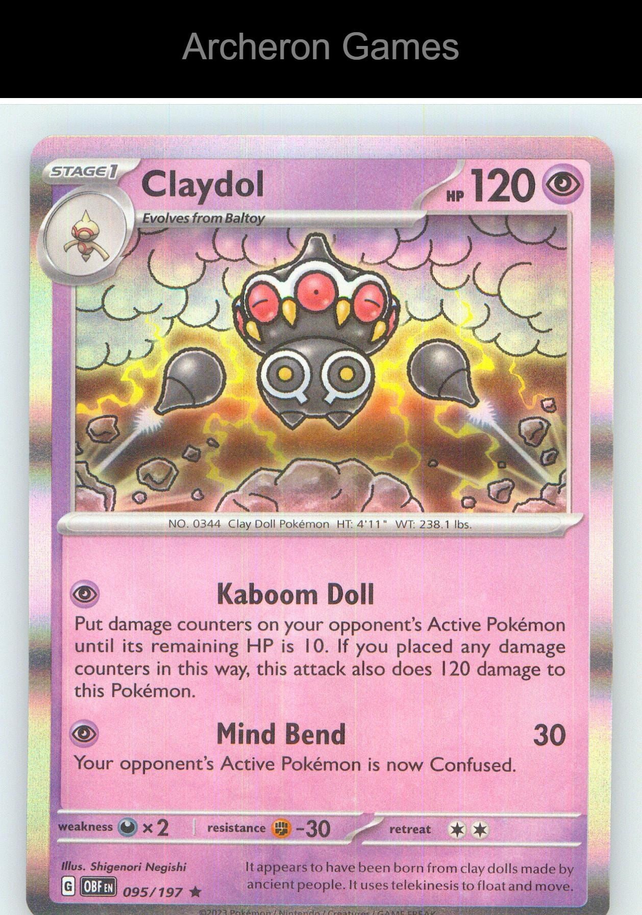 Pokemon Card Claydol OBF 095/197 R Obsidian Flames Holo