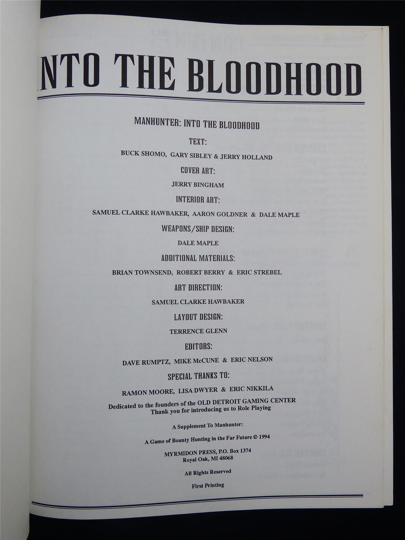Manhunter: Into the Bloodhood - Myrmidon Press Roleplay Softback #2VI