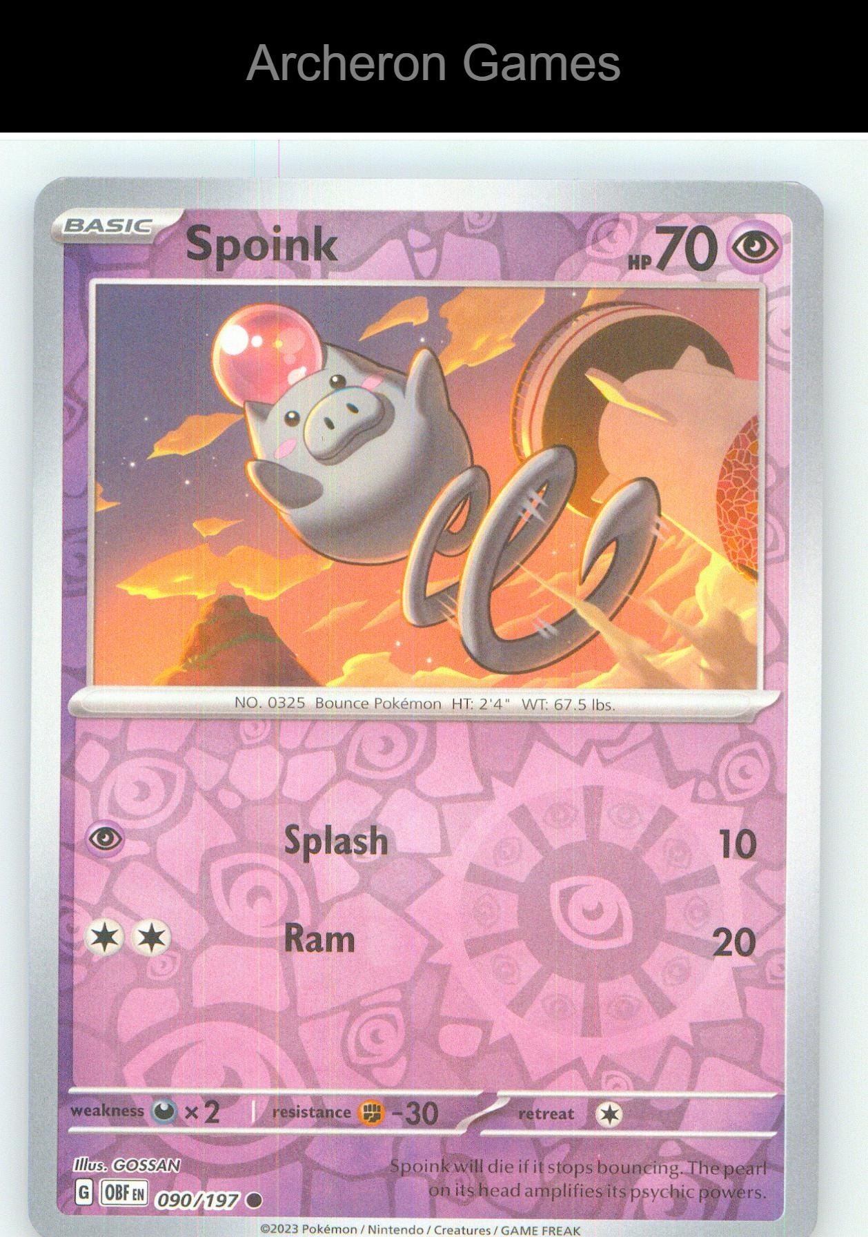 Pokemon Card Spoink OBF 090/197 C Obsidian Flames Reverse Holo