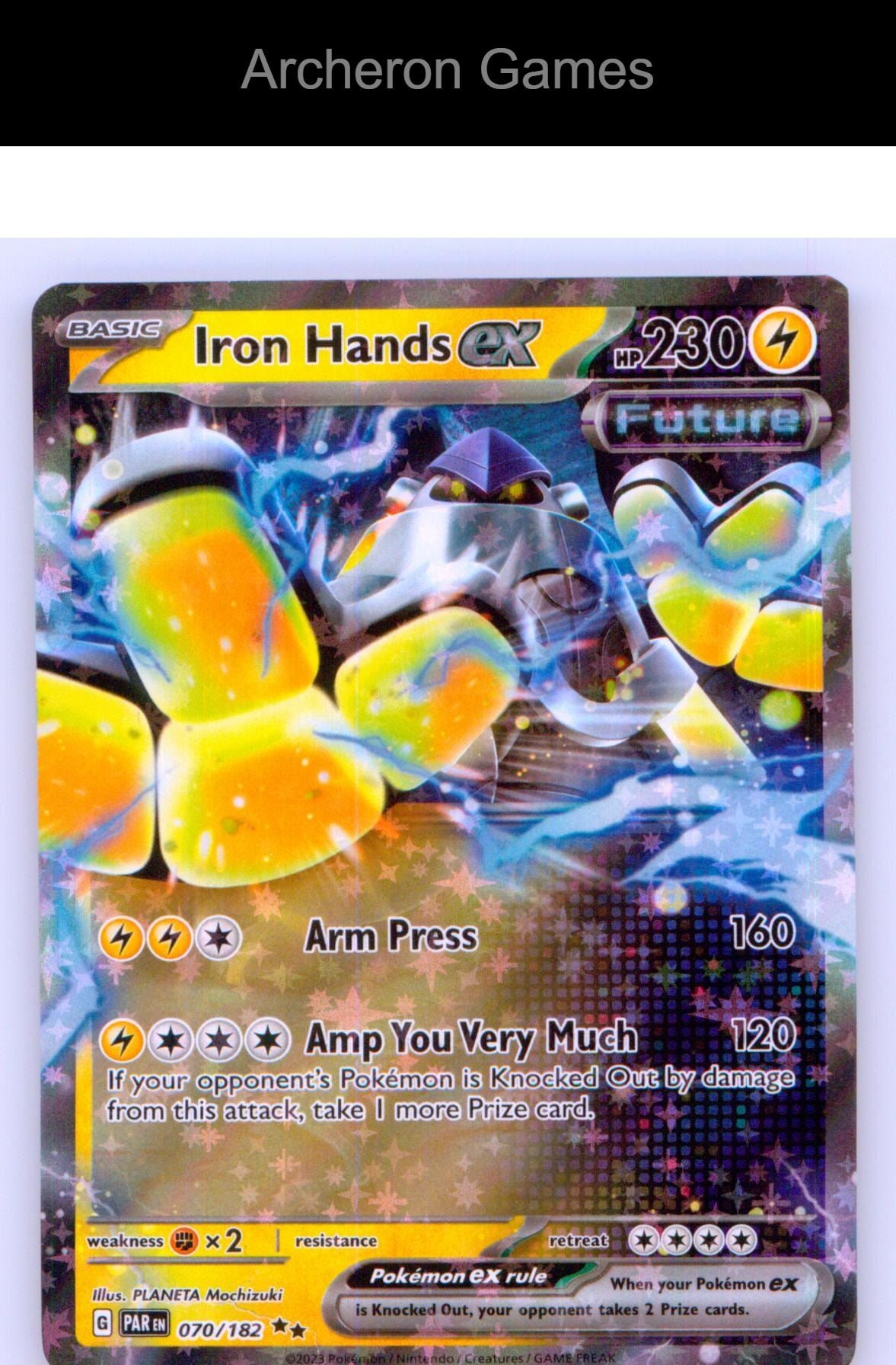 Pokemon Card Iron Hands ex PAR 070/182 Double Rare Paradox Rift Holo