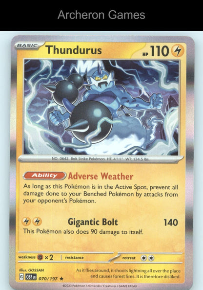 Pokemon Card Thundurus OBF 070/197 R Obsidian Flames Holo