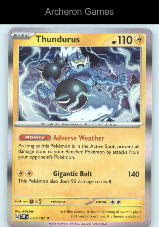 Pokemon Card Thundurus OBF 070/197 R Obsidian Flames Holo