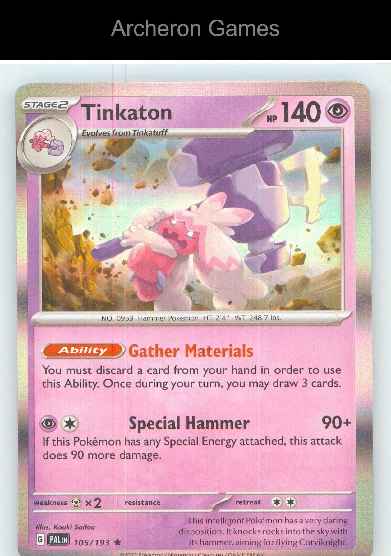 Pokemon Card Tinkaton PAL 105/193 R Paldea Evolved Holo