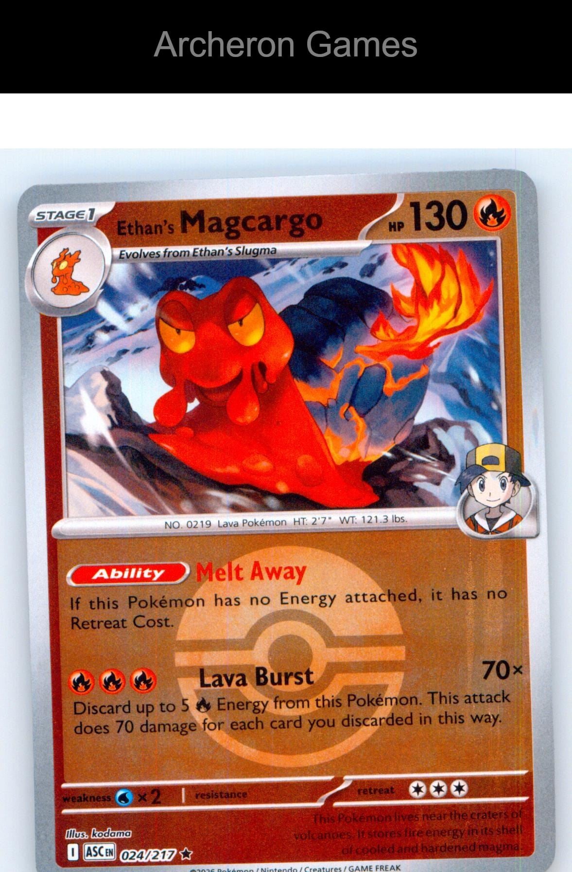 Pokemon Card Ethan's Magcargo (Poke Ball) ASC 024/217 Reverse Holo