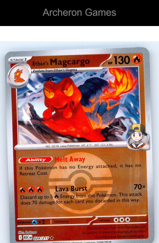 Pokemon Card Ethan's Magcargo (Poke Ball) ASC 024/217 Reverse Holo