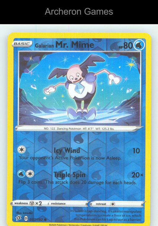 Pokemon Card Galarian Mr. Mime RCL 037/192 C Rebel Clash Reverse Holo