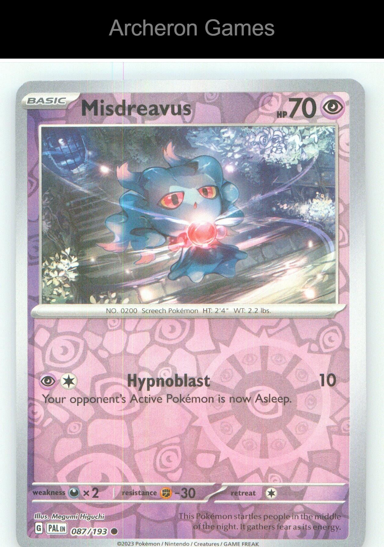 Pokemon Card Misdreavus PAL 087/193 C Paldea Evolved Reverse Holo