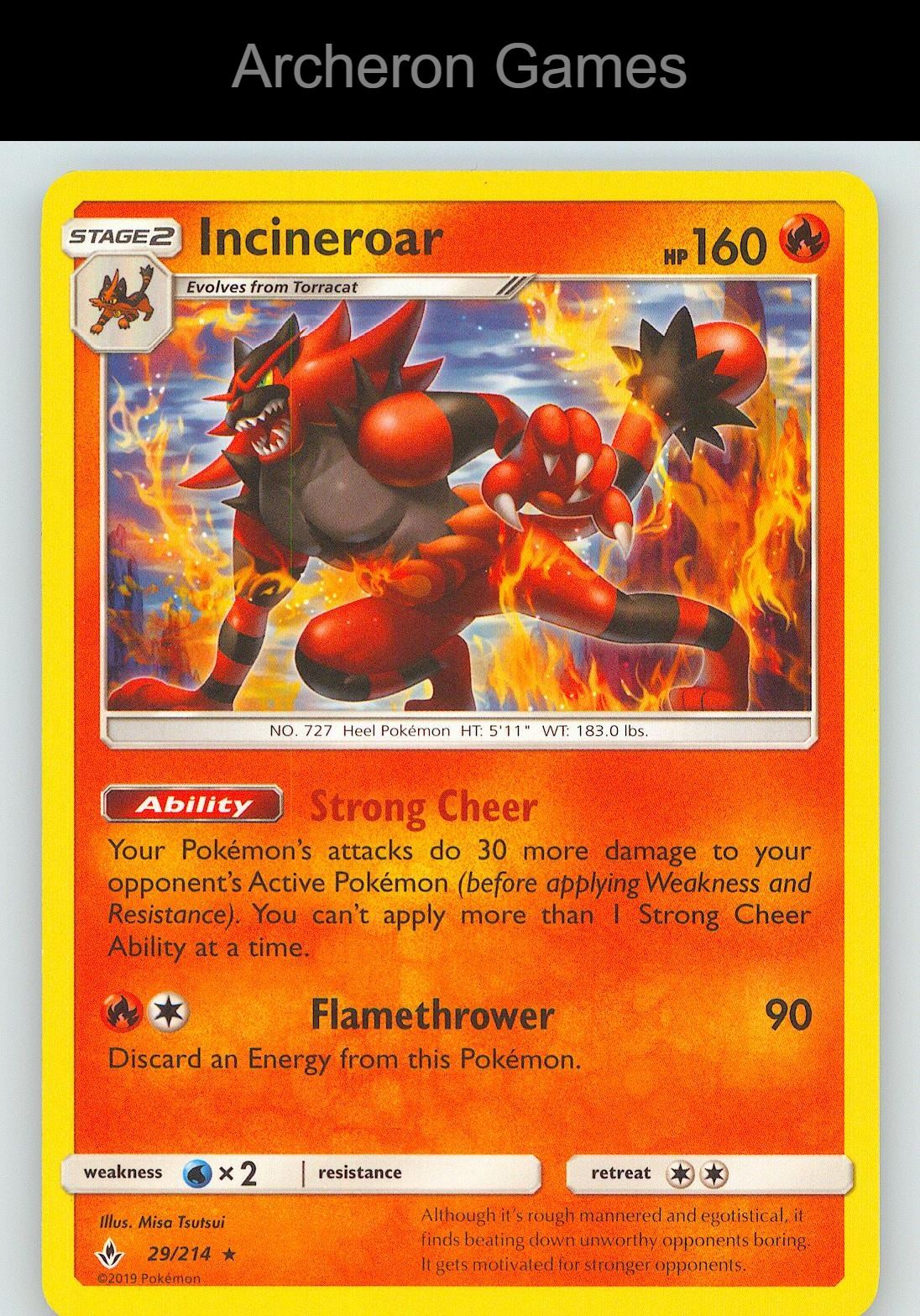 Pokemon Card Incineroar UNB 29/214 R Unbroken Bonds