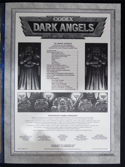 Dark Angels 3rd Edition Codex 1999 Softback - Warhammer 40K #1OW