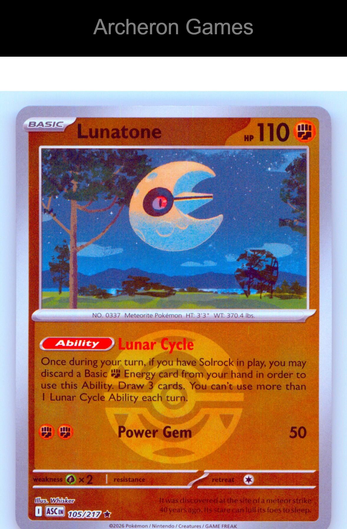 Pokemon Card Lunatone (Dusk Ball) ASC 105/217 R Ascended Heroes Reverse Holo