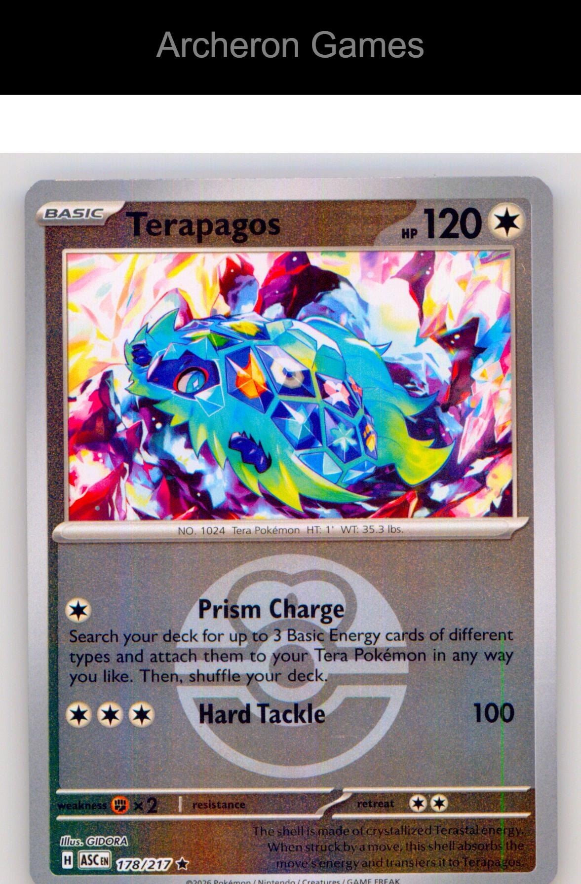 Pokemon Card Terapagos (Love Ball) ASC 178/217 R Ascended Heroes Reverse Holo