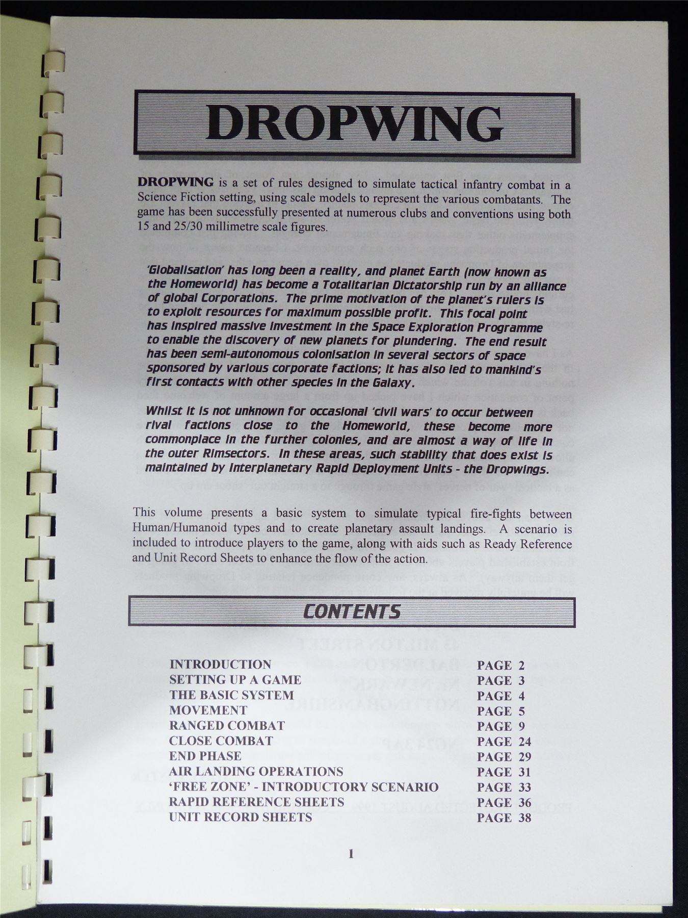 Dropwing Science Fiction infantry Combat - Miniatures Rulebook Booklet #1WY