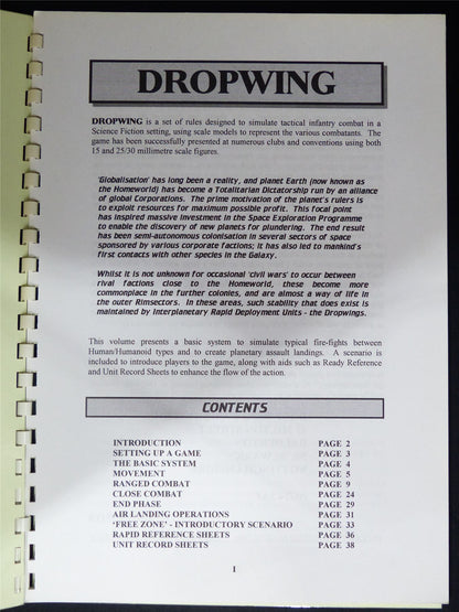 Dropwing Science Fiction infantry Combat - Miniatures Rulebook Booklet #1WY