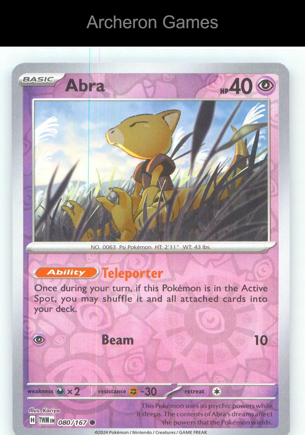 Pokemon Card Abra TWM 080/167 C Twilight Masquerade Reverse Holo