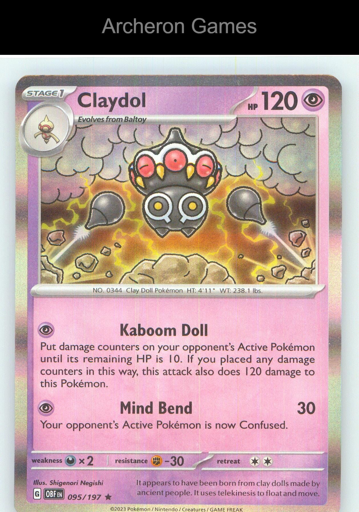 Pokemon Card Claydol OBF 095/197 R Obsidian Flames Holo