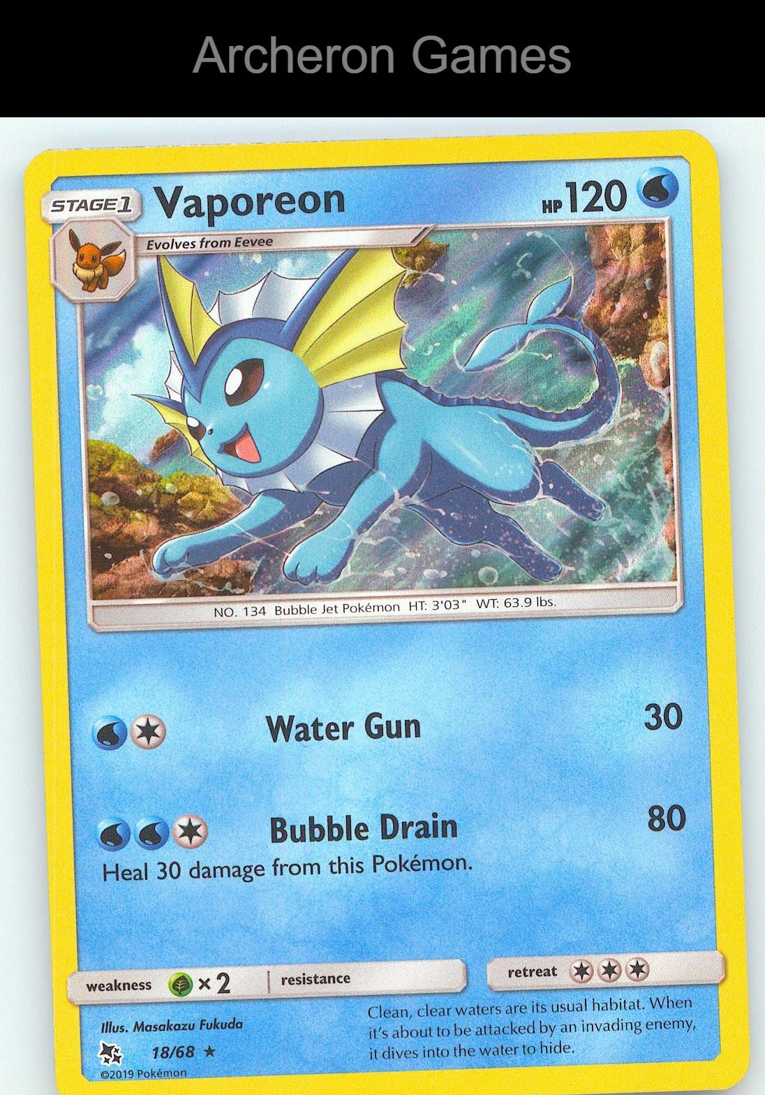 Pokemon Card Vaporeon HIF 18/68 Surge Holo R Hidden Fates