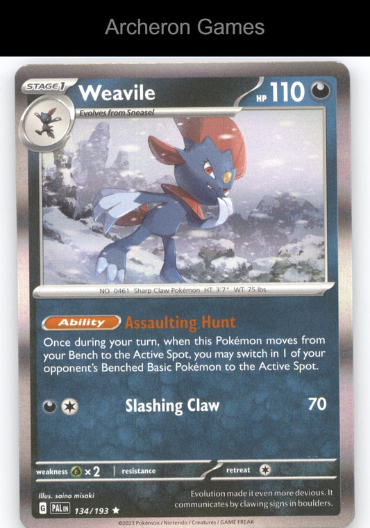Pokemon Card Weavile PAL 134/193 R Paldea Evolved Holo