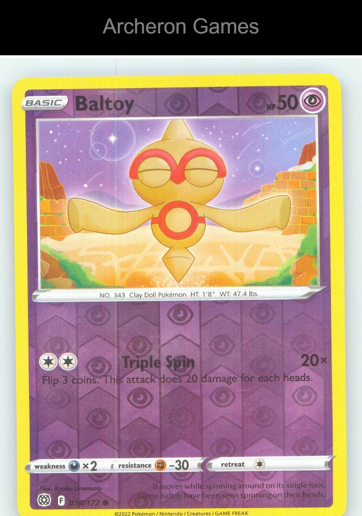 Pokemon Card Baltoy BRS 058/172 C Brilliant Stars Reverse Holo