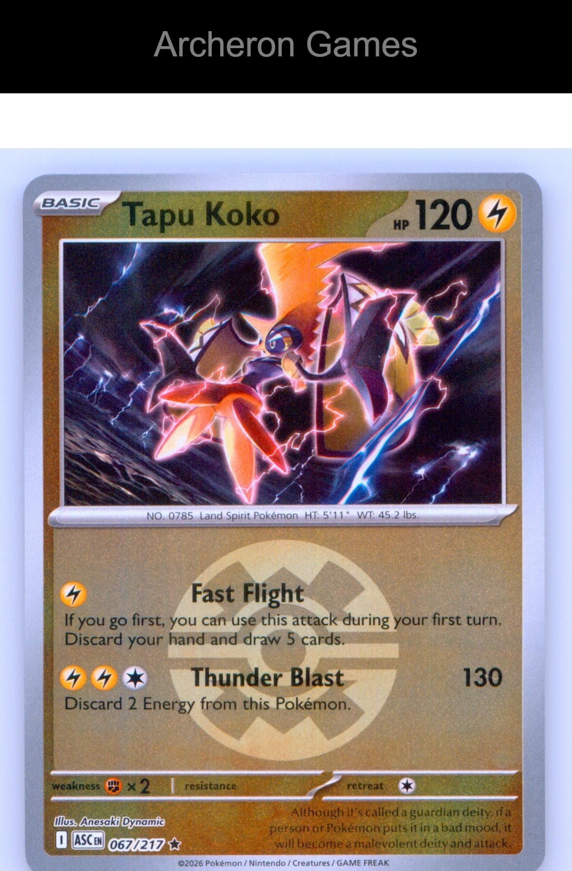 Pokemon Card Tapu Koko (Quick Ball) ASC 067/217 R Ascended Heroes Reverse Holo