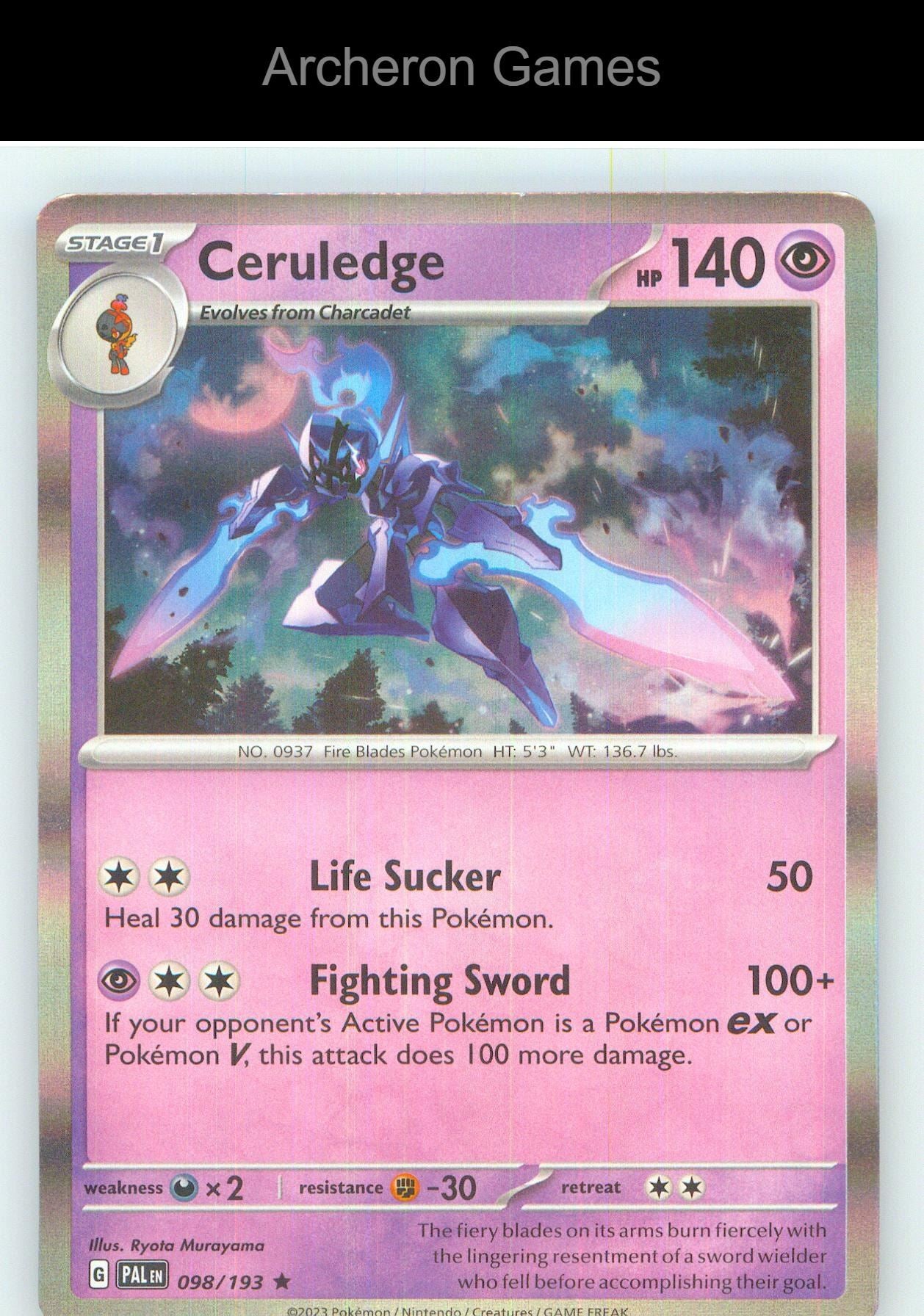 Pokemon Card Ceruledge PAL 098/193 R Paldea Evolved Holo
