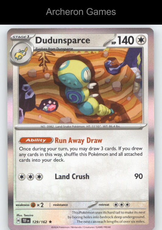 Pokemon Card Dudunsparce TEF 129/162 R Temporal Forces Holo