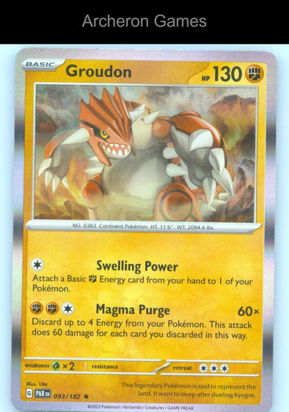 Pokemon Card Groudon PAR 093/182 R Paradox Rift Holo