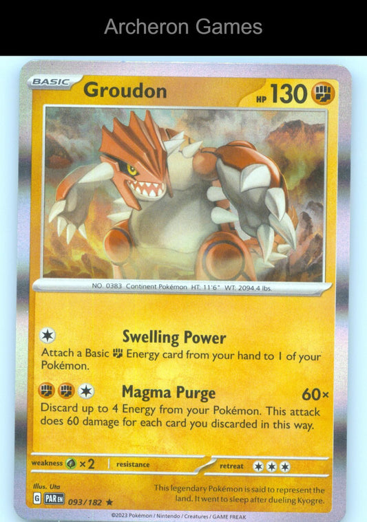 Pokemon Card Groudon PAR 093/182 R Paradox Rift Holo