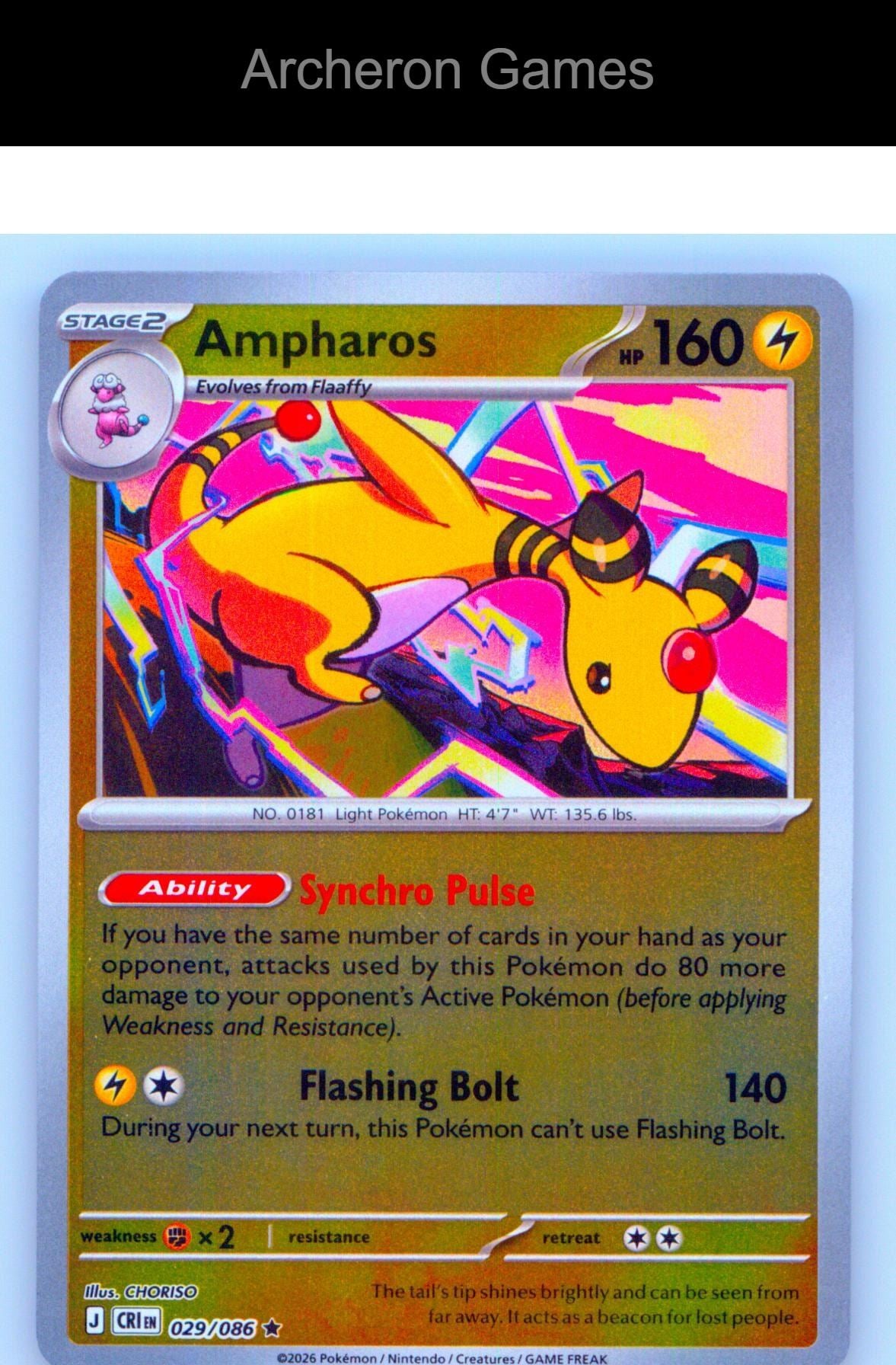 Pokemon Card Ampharos ME04 029/086 R Chaos Rising Reverse Holo