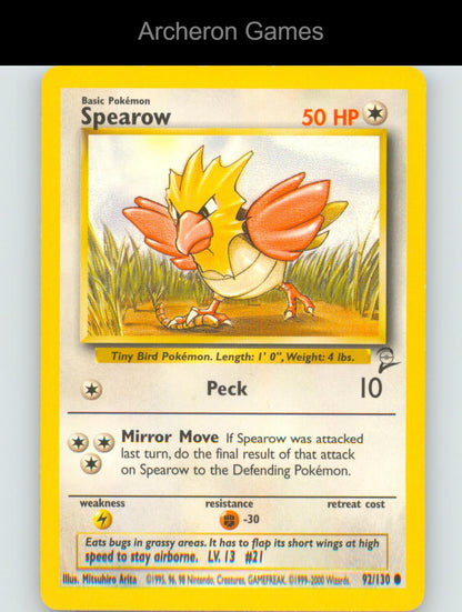Pokemon Card Spearow B2 92/130 C Base Set 2