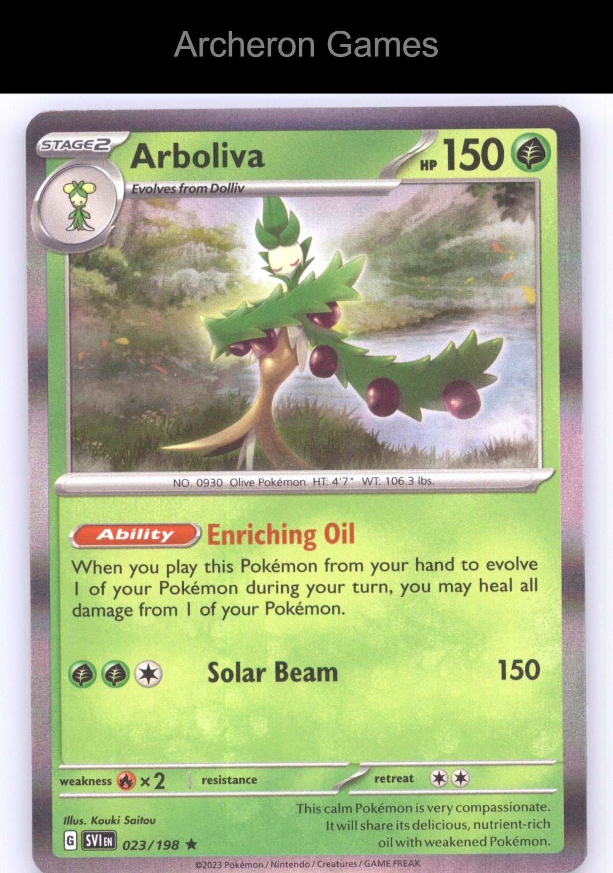 Pokemon Card Arboliva SVI 023/198 R Scarlet & Violet Holo