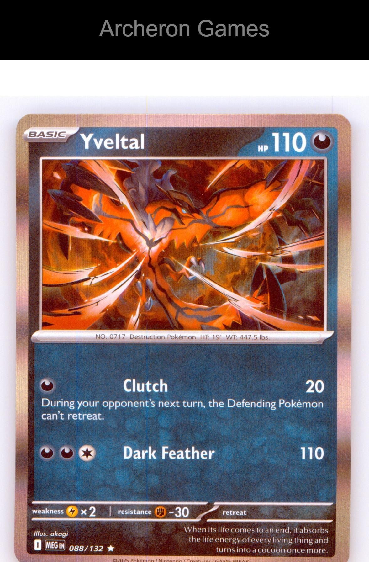 Pokemon Card Yveltal MEG 088/132 R Mega Evolution Holo