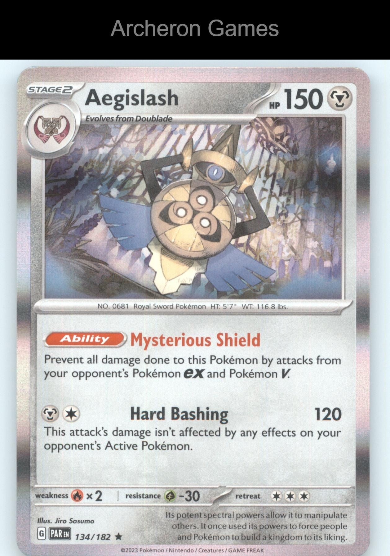 Pokemon Card Aegislash PAR 134/182 R Paradox Rift Holo