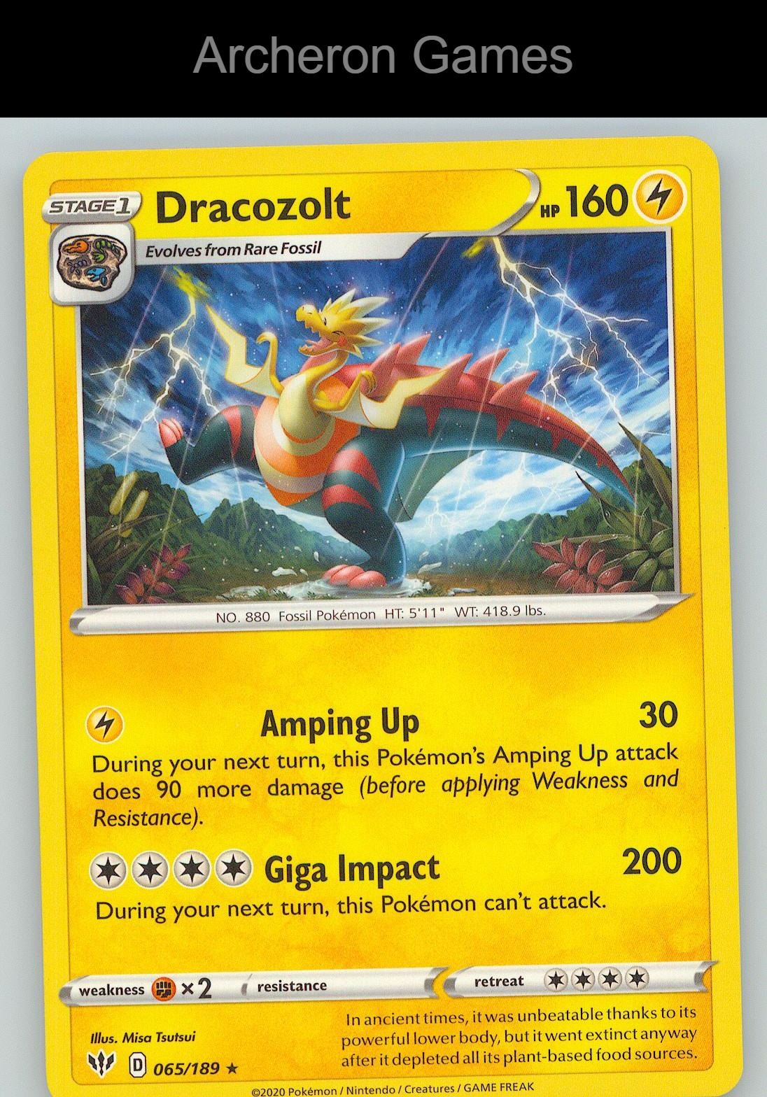 Pokemon Card Dracozolt DAA 065/189 R Darkness Ablaze