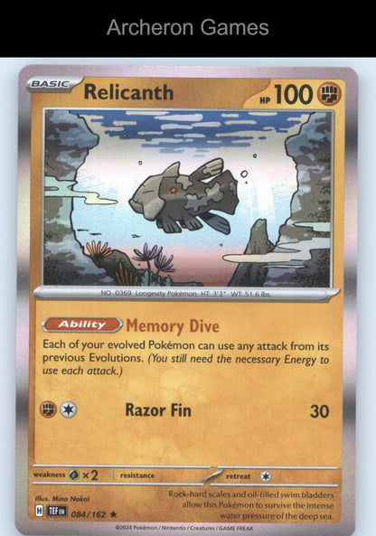 Pokemon Card Relicanth TEF 084/162 R Temporal Forces Holo