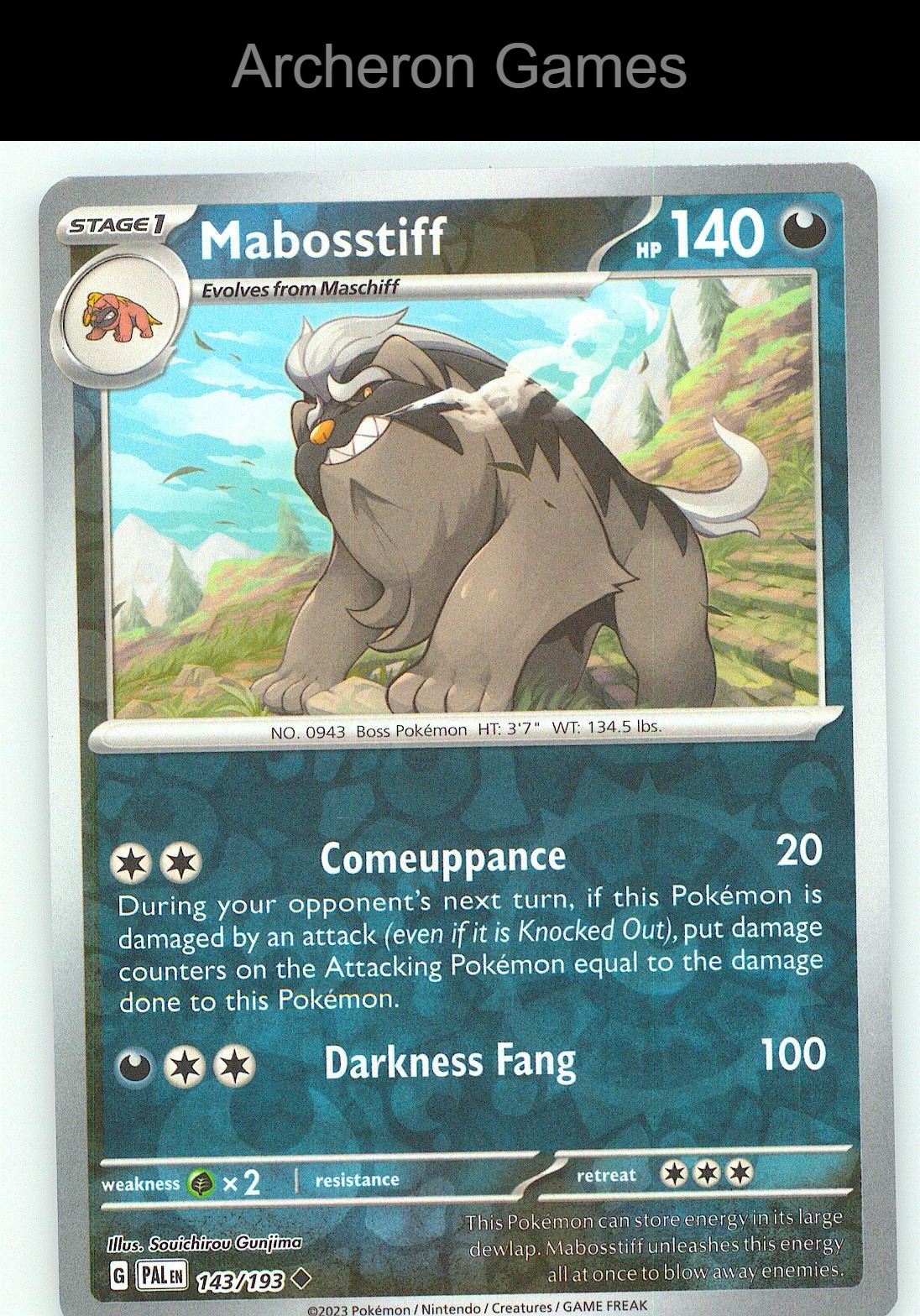Pokemon Card Mabosstiff PAL 143/193 UC Paldea Evolved Reverse Holo