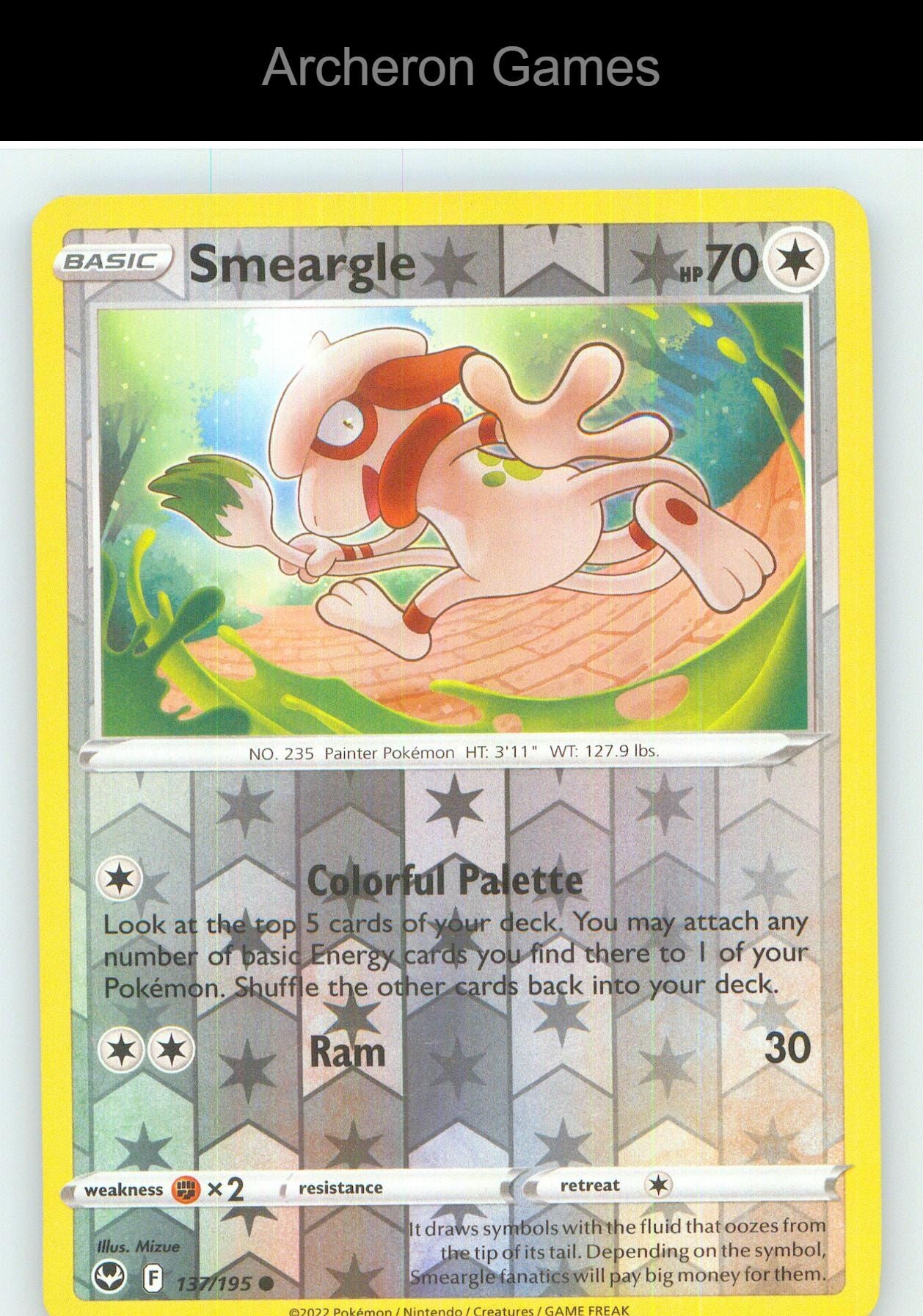 Pokemon Card Smeargle SIT 137/195 C Silver Tempest Reverse Holo