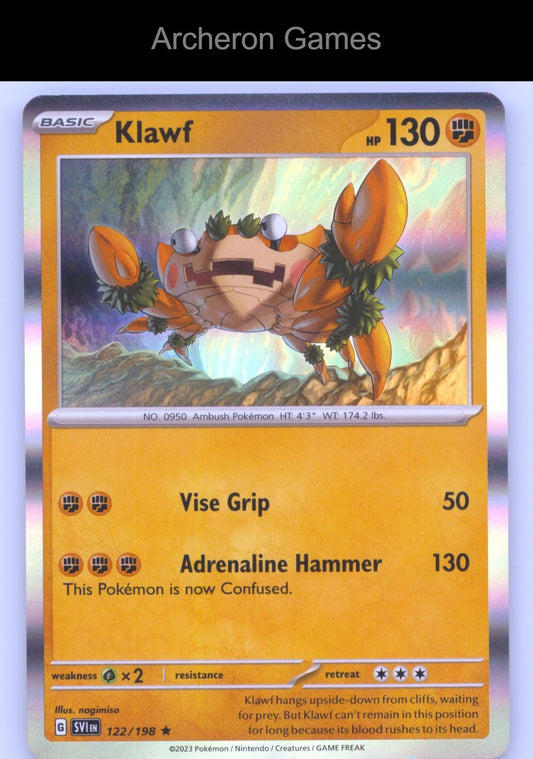 Pokemon Card Klawf SVI 122/198 R Scarlet & Violet Holo