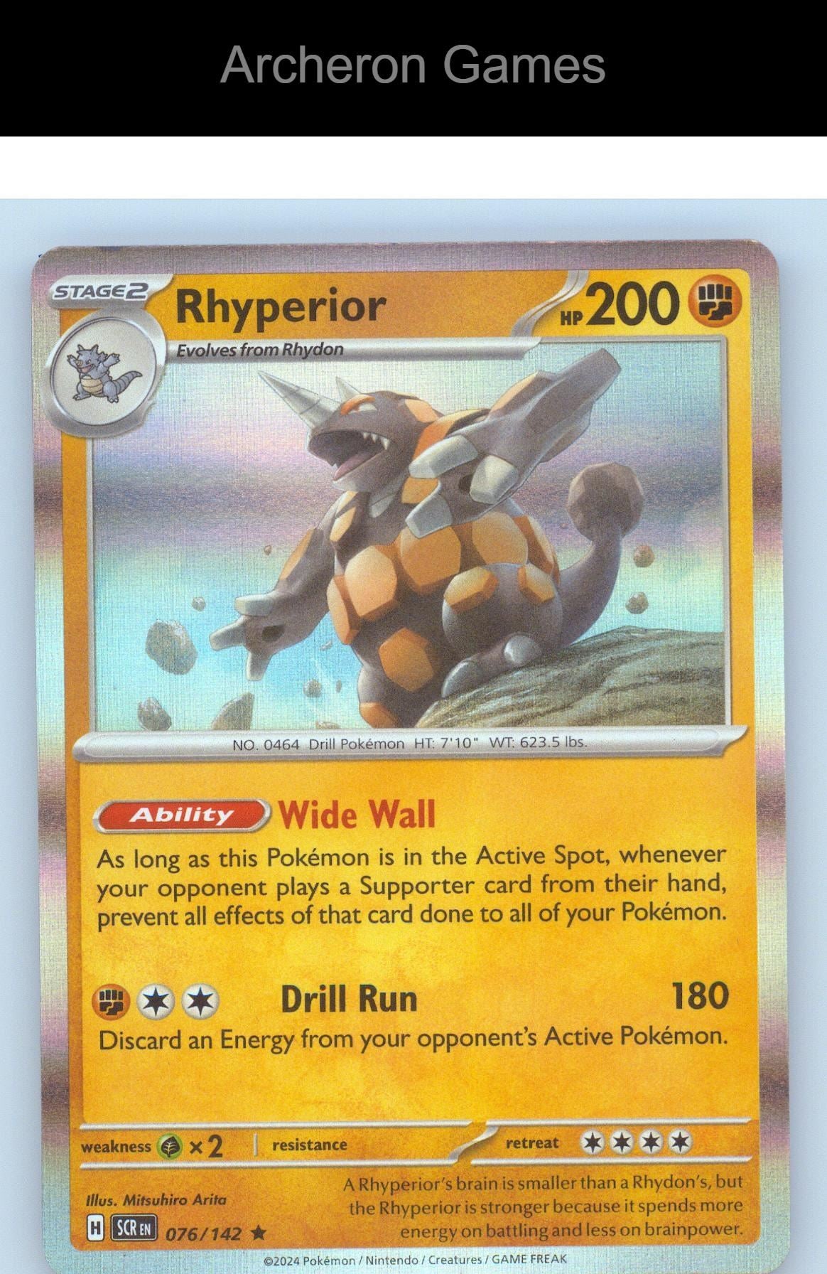 Pokemon Card Rhyperior SCR 76/142 R Stellar Crown Reverse Holo