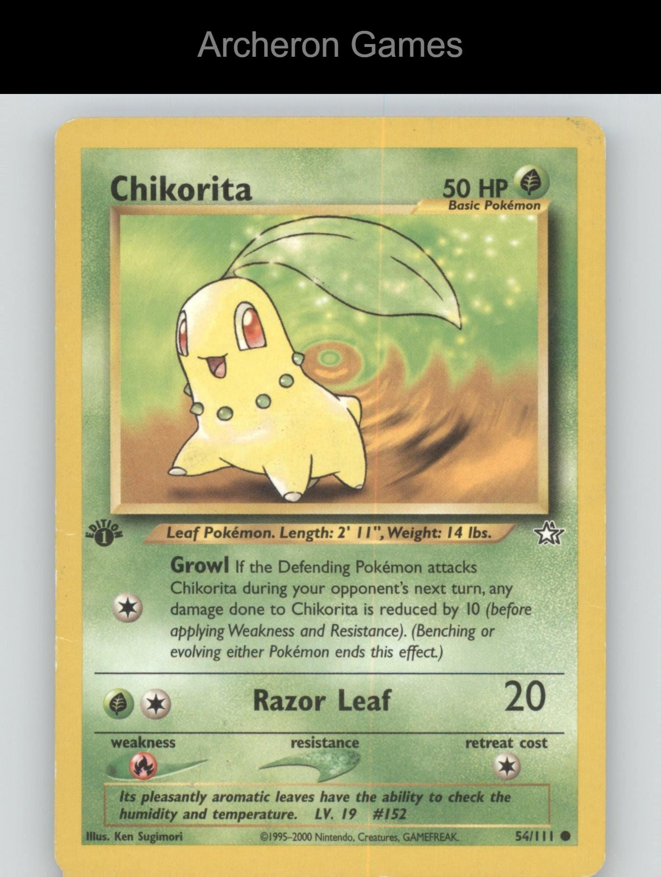 Pokemon Card Chikorita N1 54/111 C Neo Genesis 1st Edition