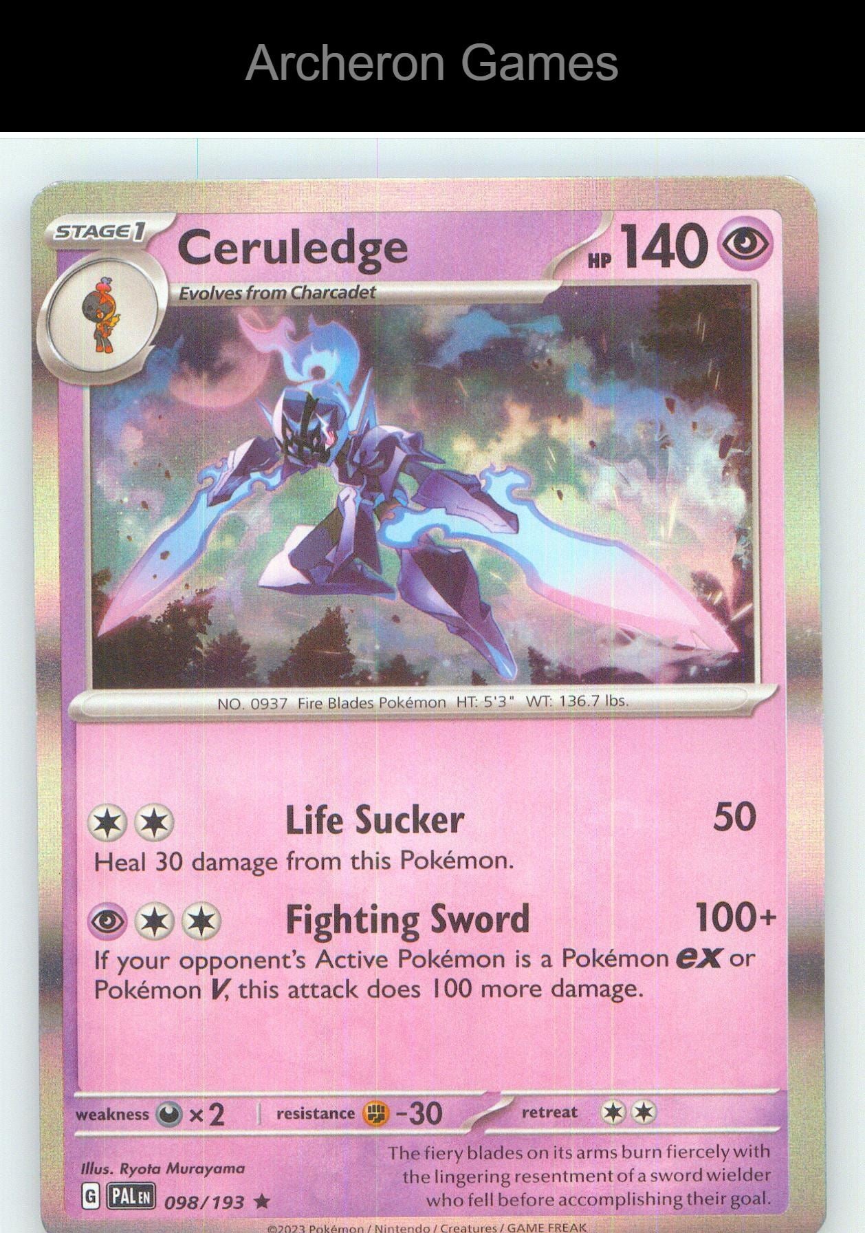 Pokemon Card Ceruledge PAL 098/193 R Paldea Evolved Holo