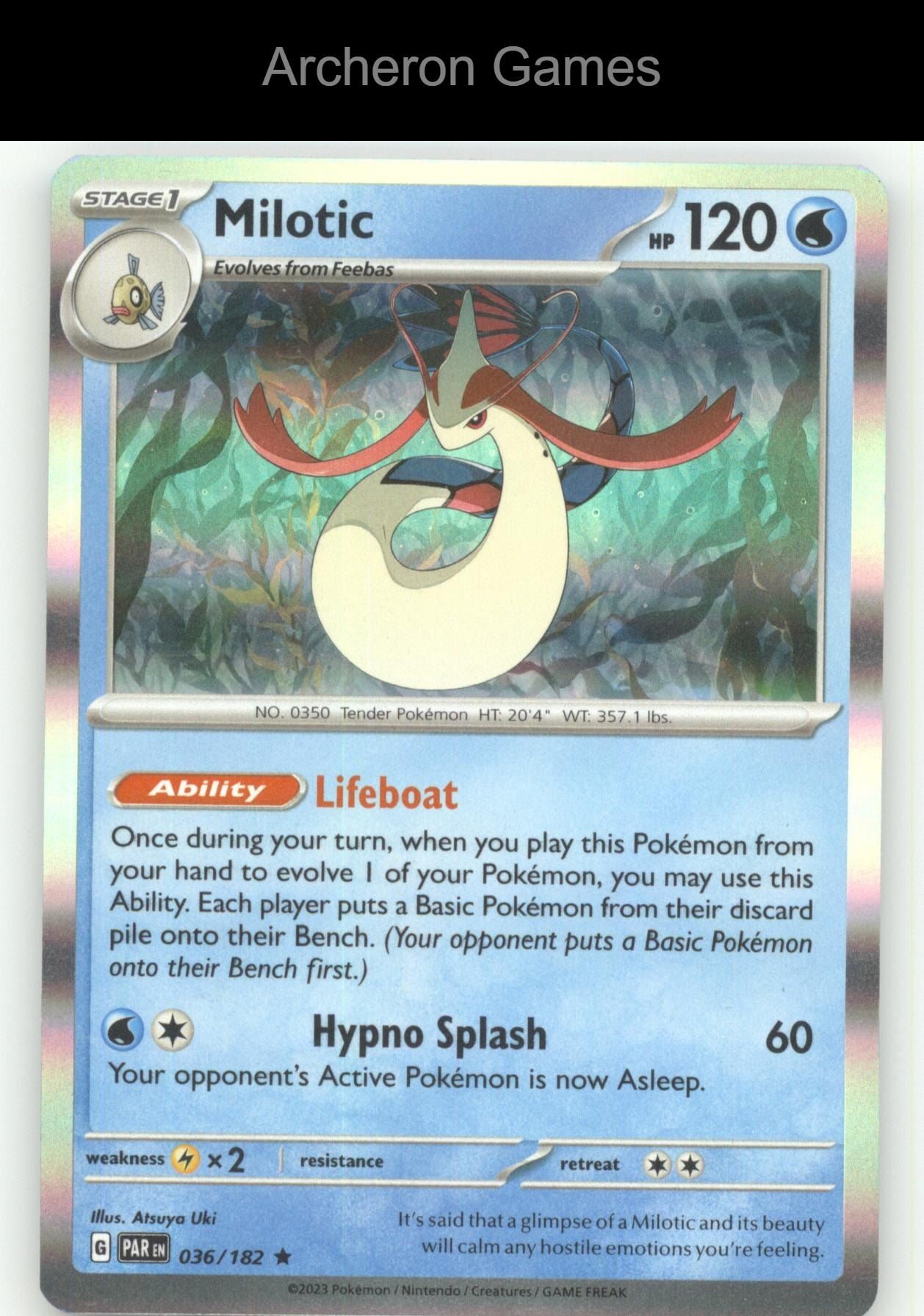 Pokemon Card Milotic PAR 036/182 R Paradox Rift Holo