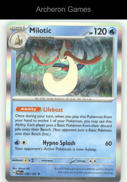Pokemon Card Milotic PAR 036/182 R Paradox Rift Holo